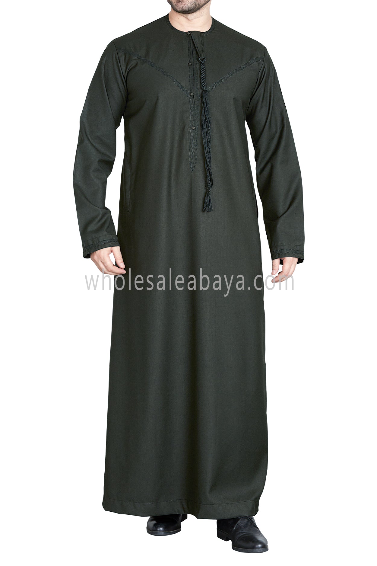 Men's Premium Emirati Thoube  With Buttons & Tassel Forest Green