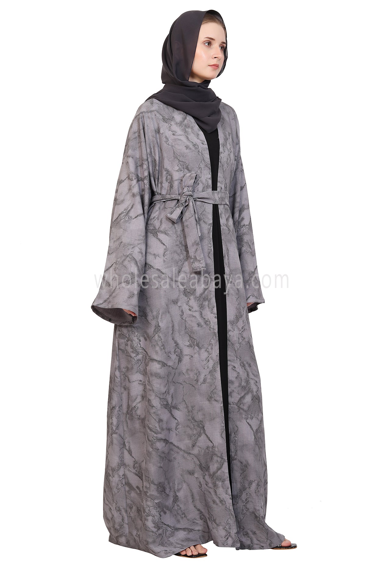 Linen Jacquard Open Abaya