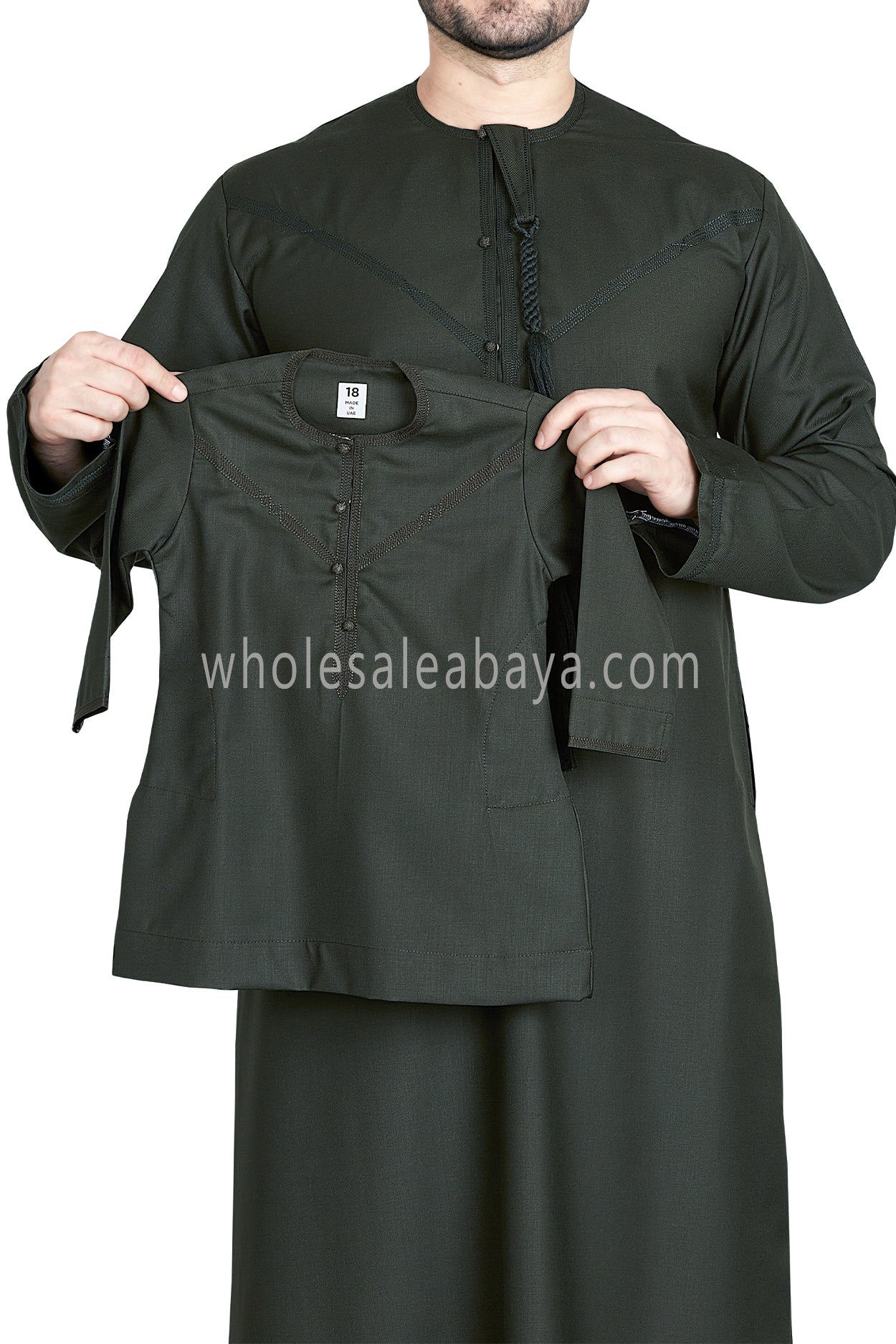 Men's Premium Emirati Thoube  With Buttons & Tassel Forest Green