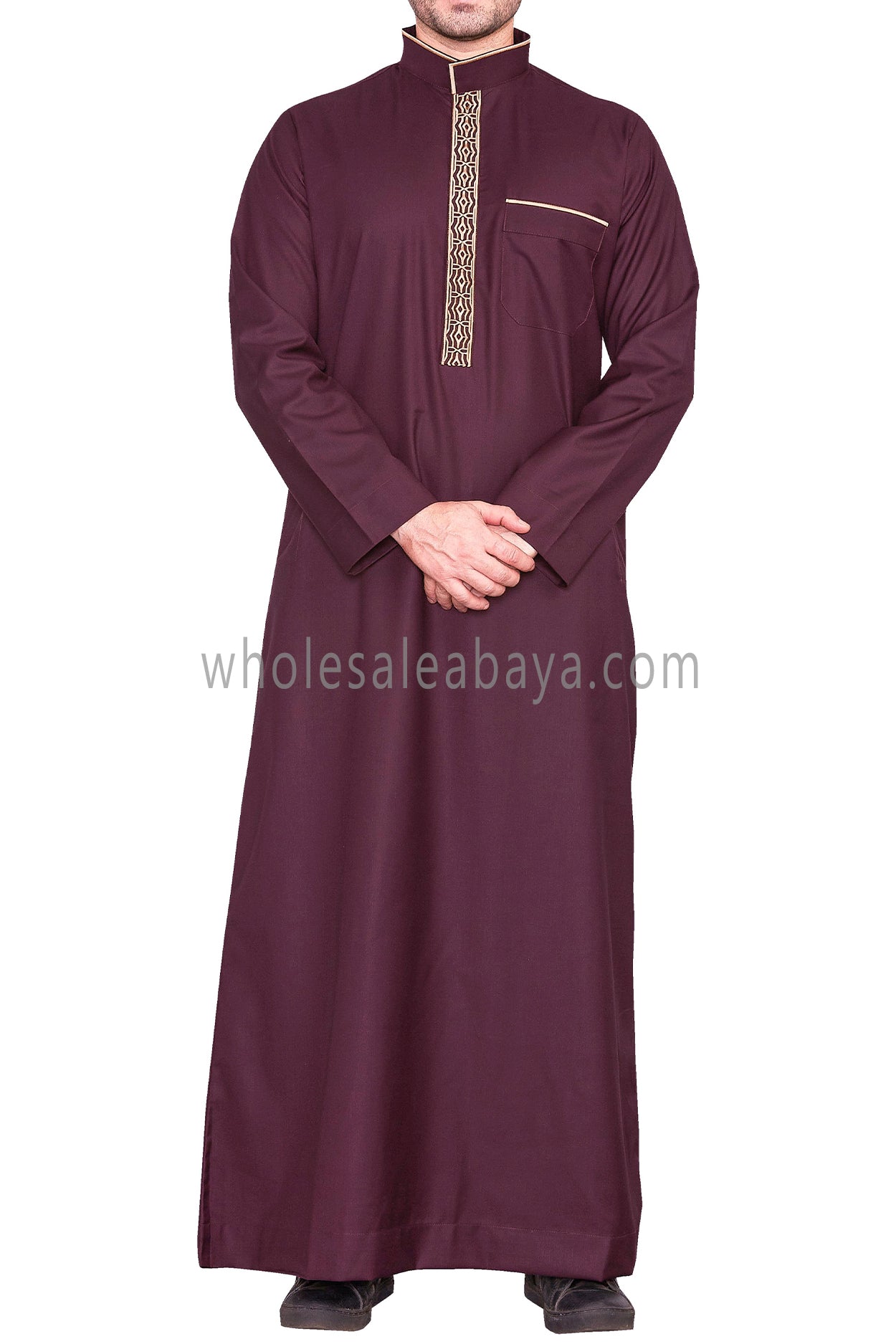 Elegant Men's Collar Thoube With Embroidery Burgundy