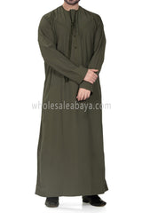 Men's Premium Emirati Thoube  With Zip and Tassel Khaki Green