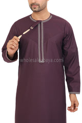 Men's Embroidered Omani Thoube With Tassel 90074 Burgundy