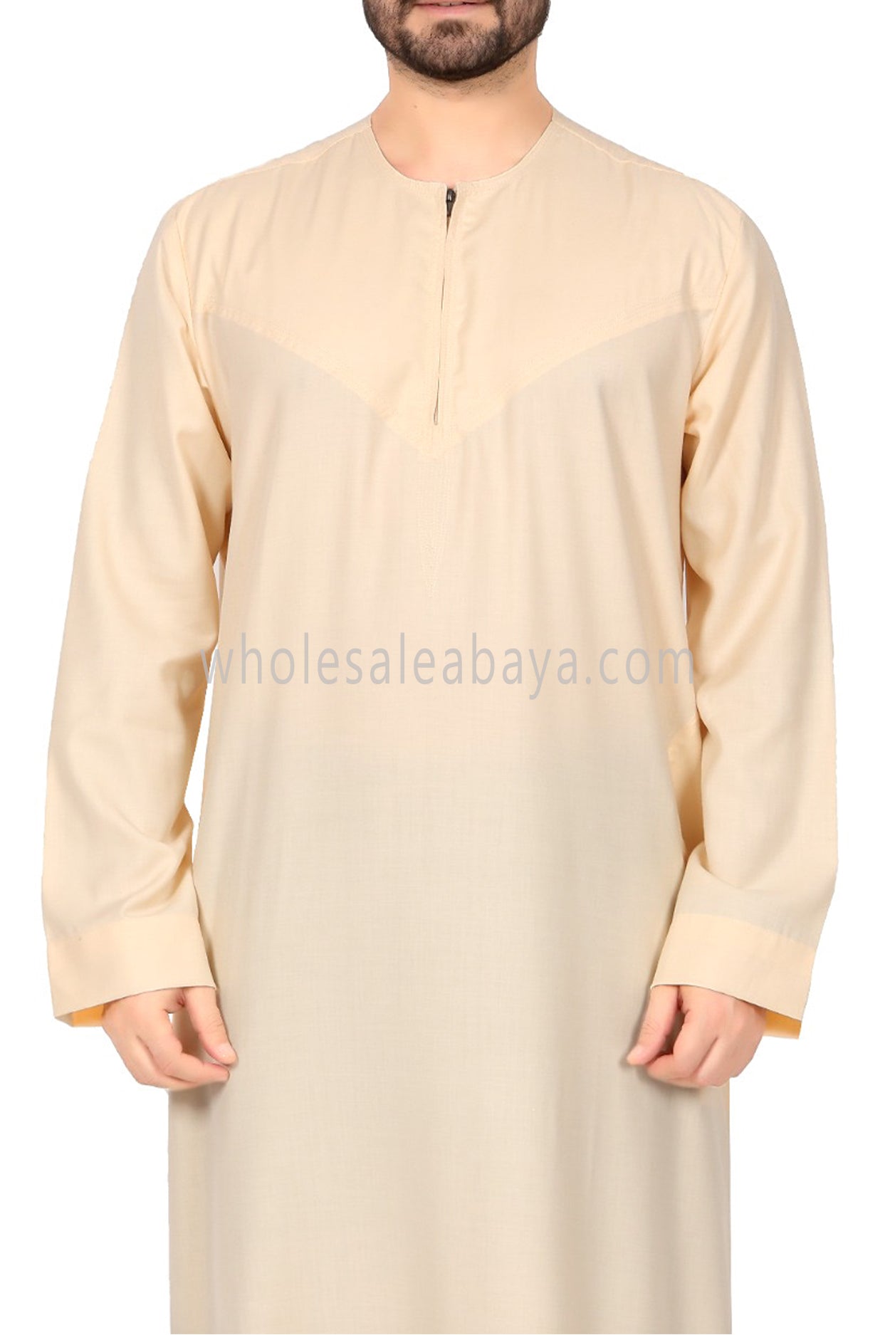 Men's Classic Plain Omani Thoube With Front Zip Cream