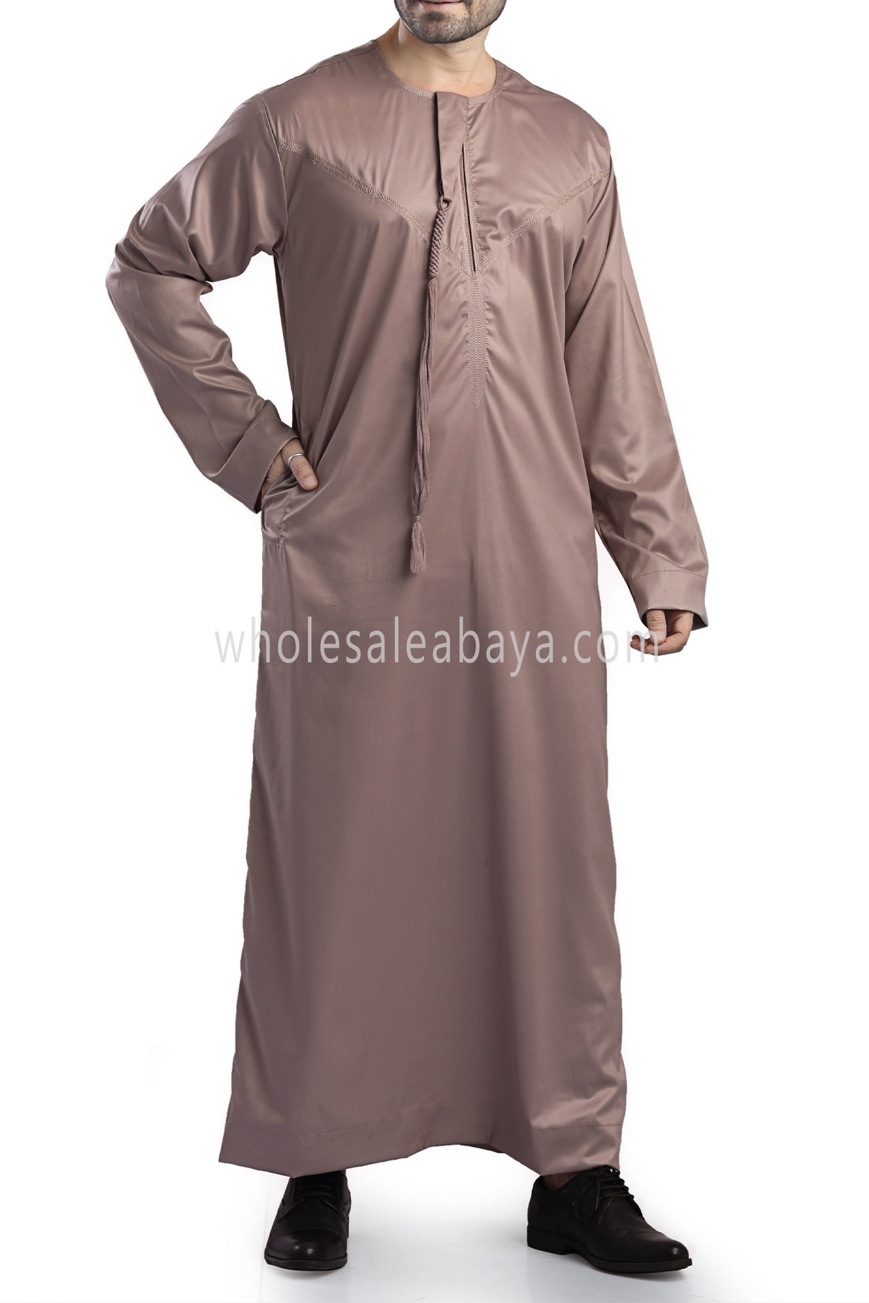 Men's Shiny Omani Thoube with Designer Tassel Mocha Brown