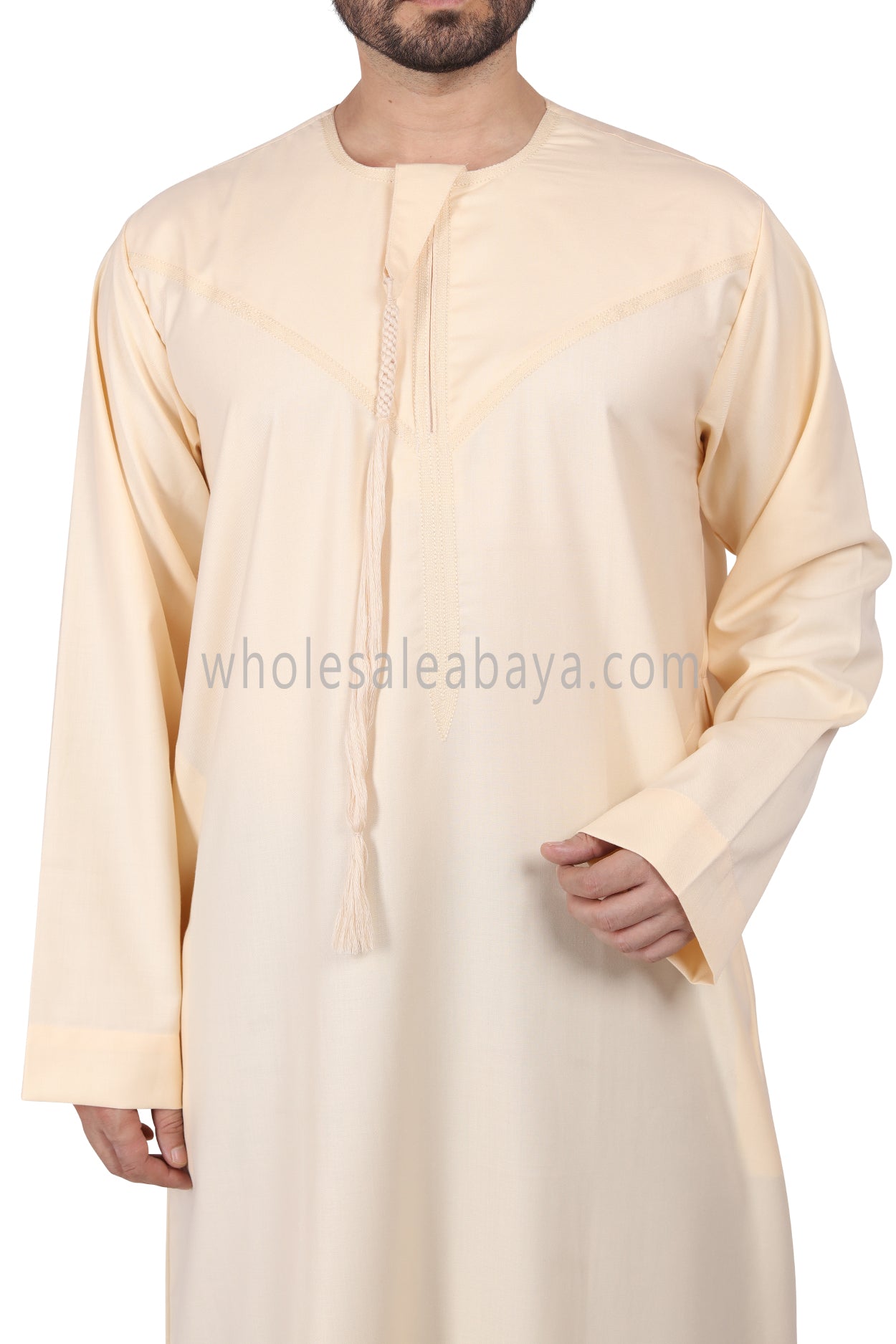 Premium Omani Thoube with Zip and Designer Tassel Cream Colour