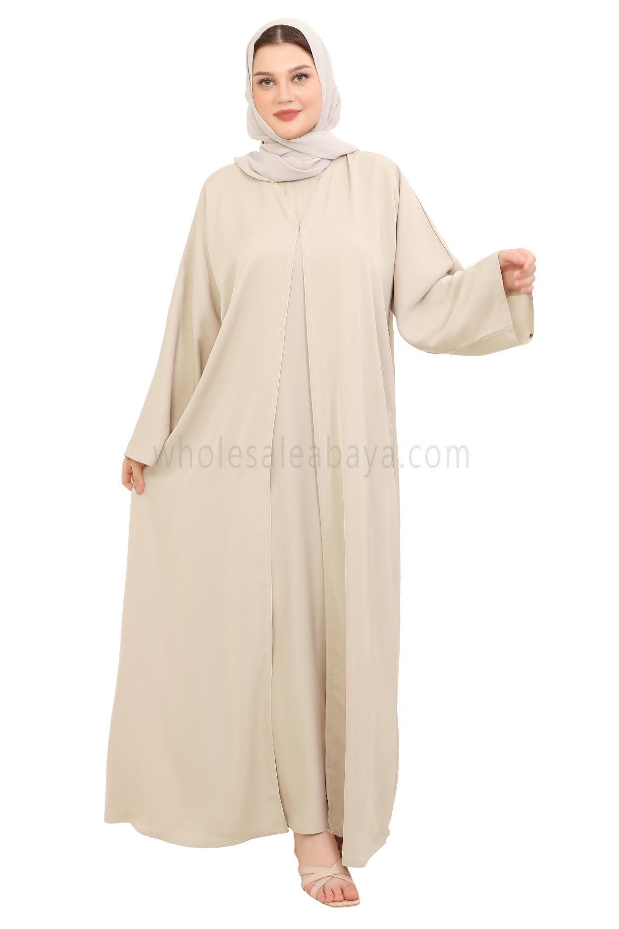 Front Open Nida Abaya With A Single Button 30051 Ivory