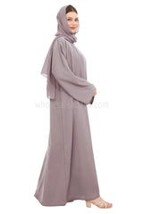 Front Open Nida Abaya With A Single Button 30051 Lilac Grey