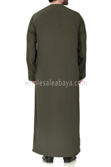 Men's Premium Emirati Thoube  With Zip and Tassel Khaki Green