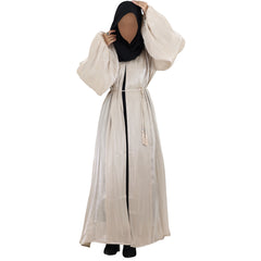 Women's Organza Abaya With Baloon Sleeves Beige