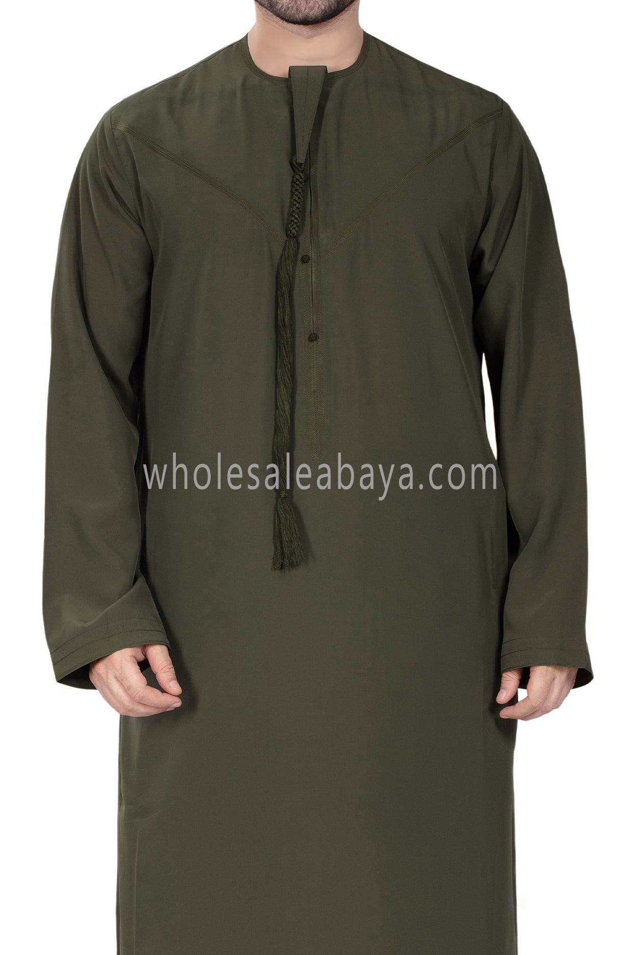 Men's Premium Emirati Thoube  With Zip and Tassel Khaki Green