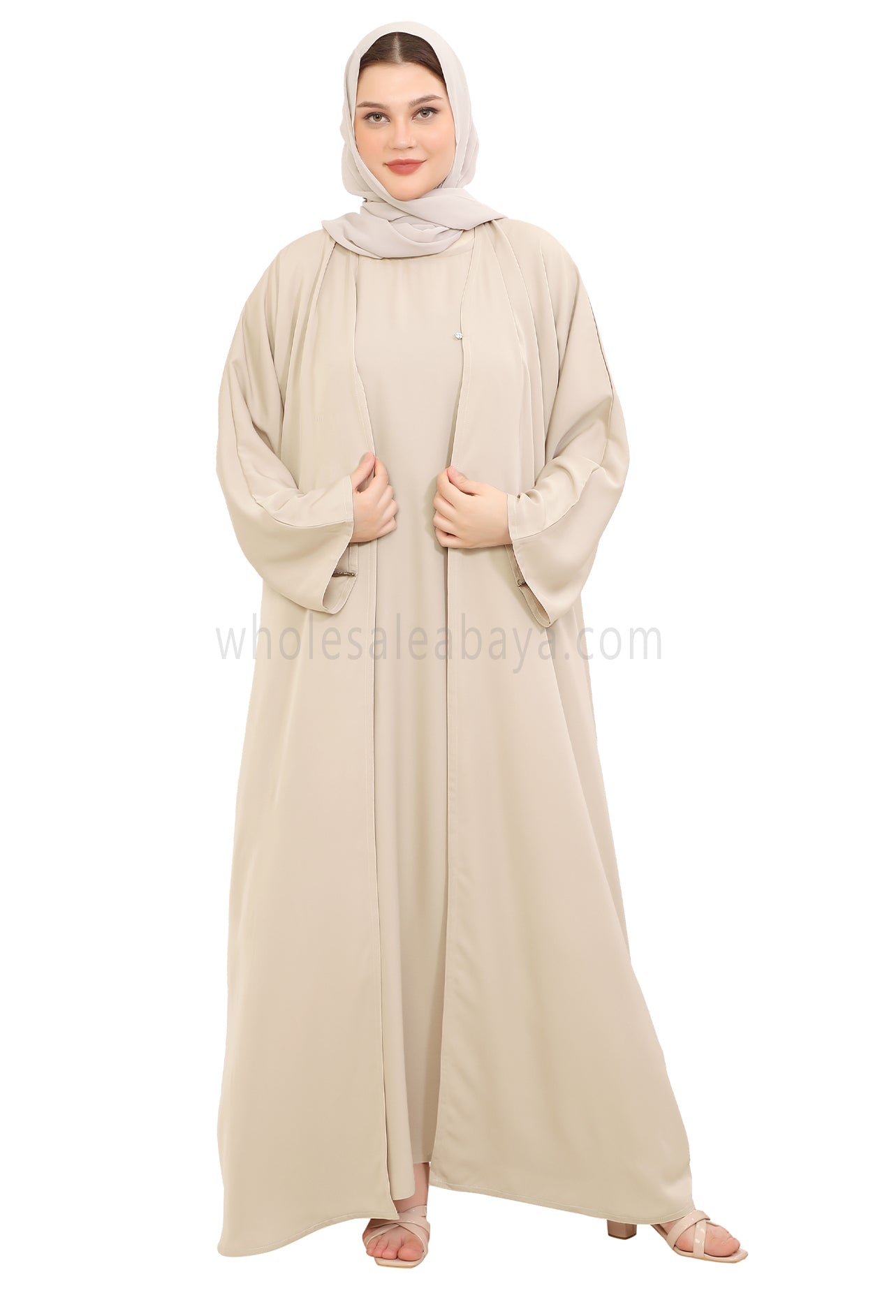 Front Open Nida Abaya With A Single Button 30051 Olive Green
