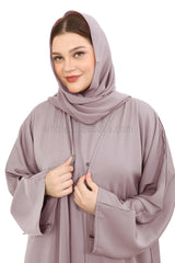 Front Open Nida Abaya With A Single Button 30051 Lilac Grey
