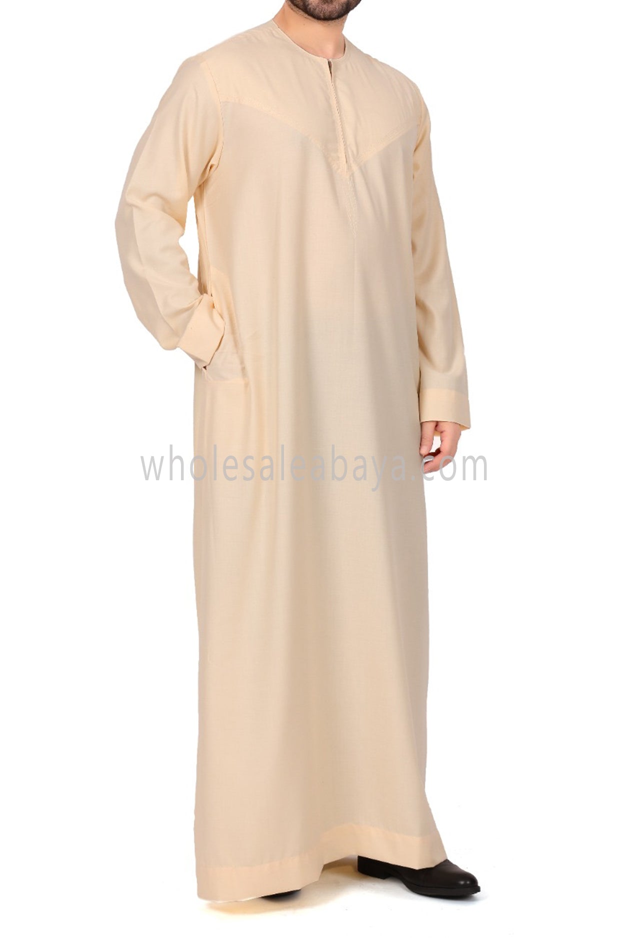 Men's Classic Plain Omani Thoube With Front Zip Cream