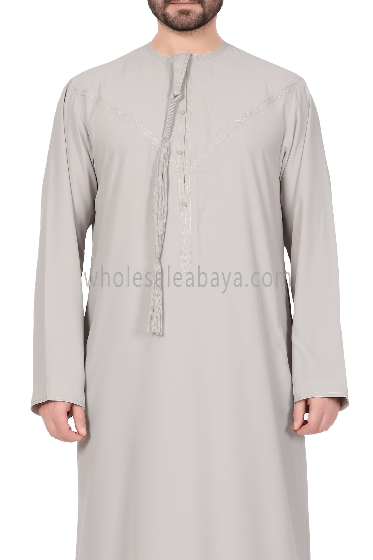 Men's Premium Emirati Thoube  With Buttons & Tassel Ecru