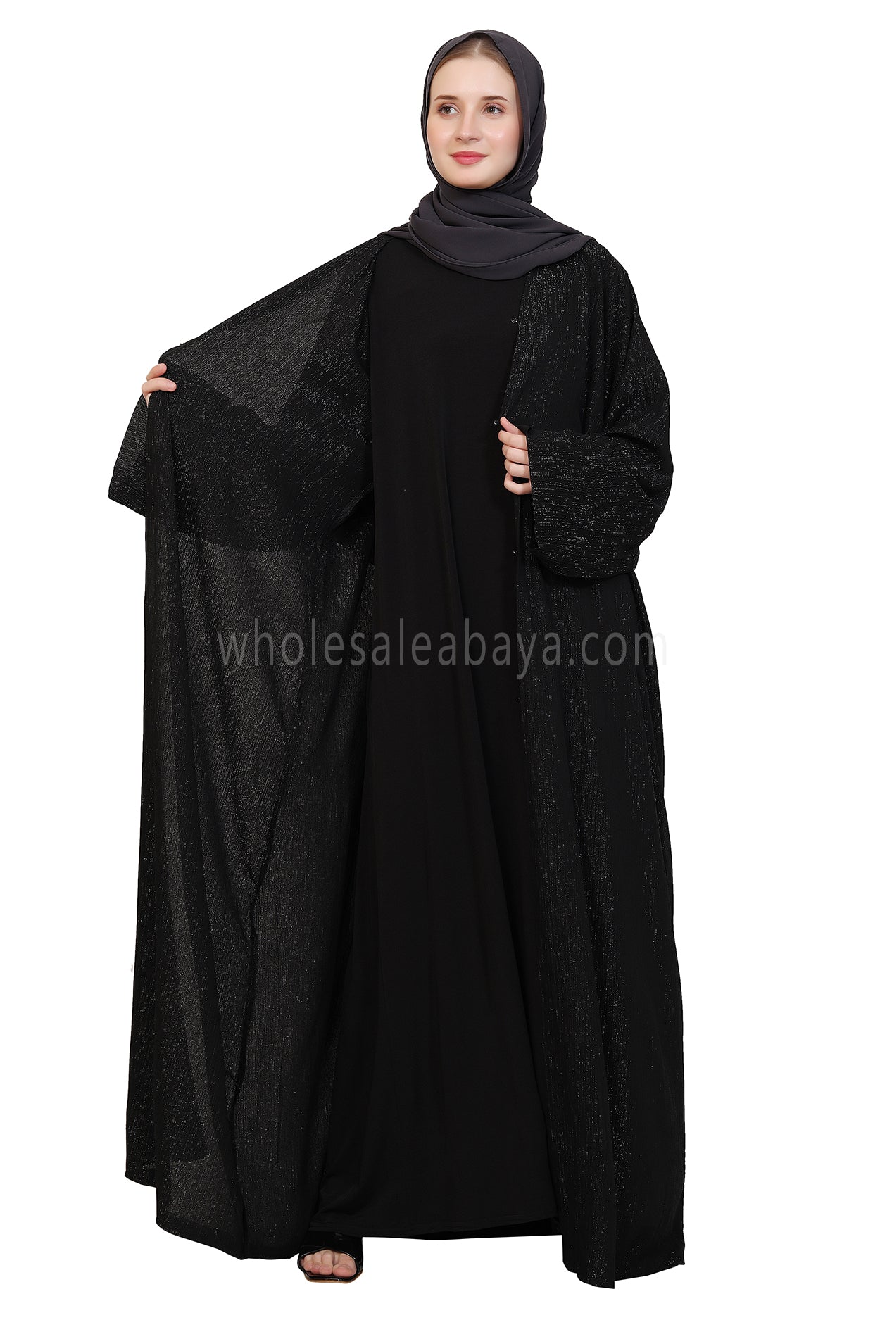 Chiffon Metallic Open Abaya