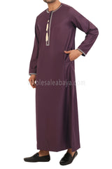 Men's Embroidered Omani Thoube With Tassel 90074 Burgundy