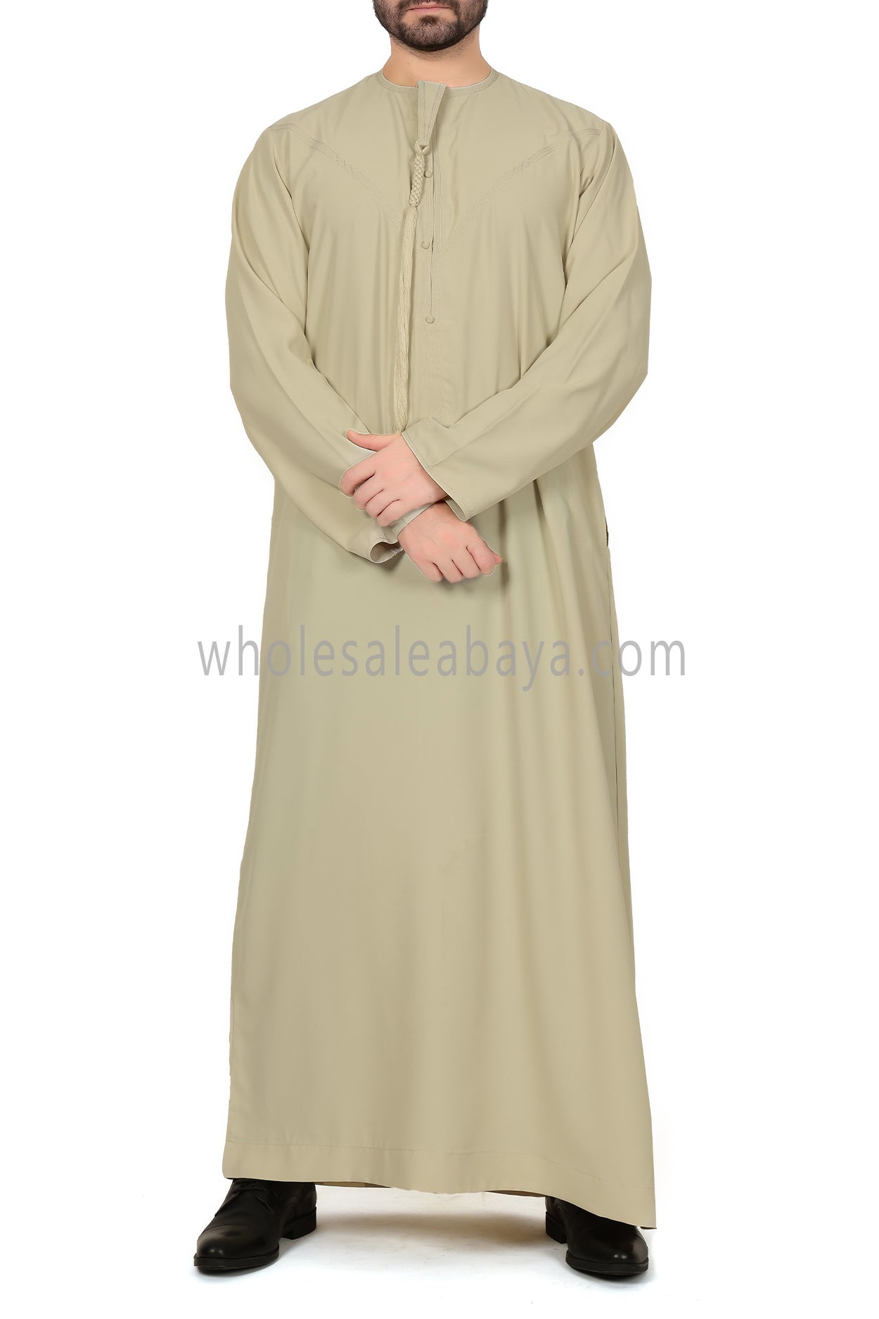 Men's Premium Emirati Thoube  With Buttons & Tassel Dark Cream
