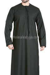 Men's Premium Emirati Thoube  With Buttons & Tassel Forest Green