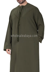 Men's Premium Emirati Thoube  With Zip and Tassel Khaki Green
