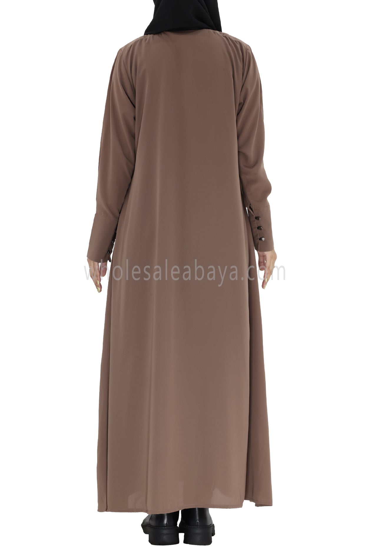 2 In One Front Open Abaya With Inner Slip Taupe Brown