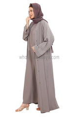 Front Open Nida Abaya With Buttons Light Grey 30051