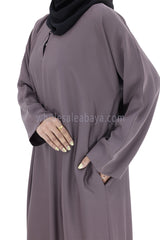 Plain Closed Abaya With  A-Line Straight Cut Mauve Grey