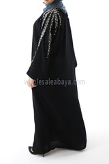 Designer Abaya with Beautiful Silver Lacework on Shoulders with Pearl 30367