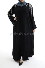 Designer Abaya with Beautiful Silver Lacework on Shoulders with Pearl 30367