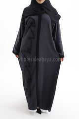Designer Grey Nida Fabric Handwork Open Abaya 30403