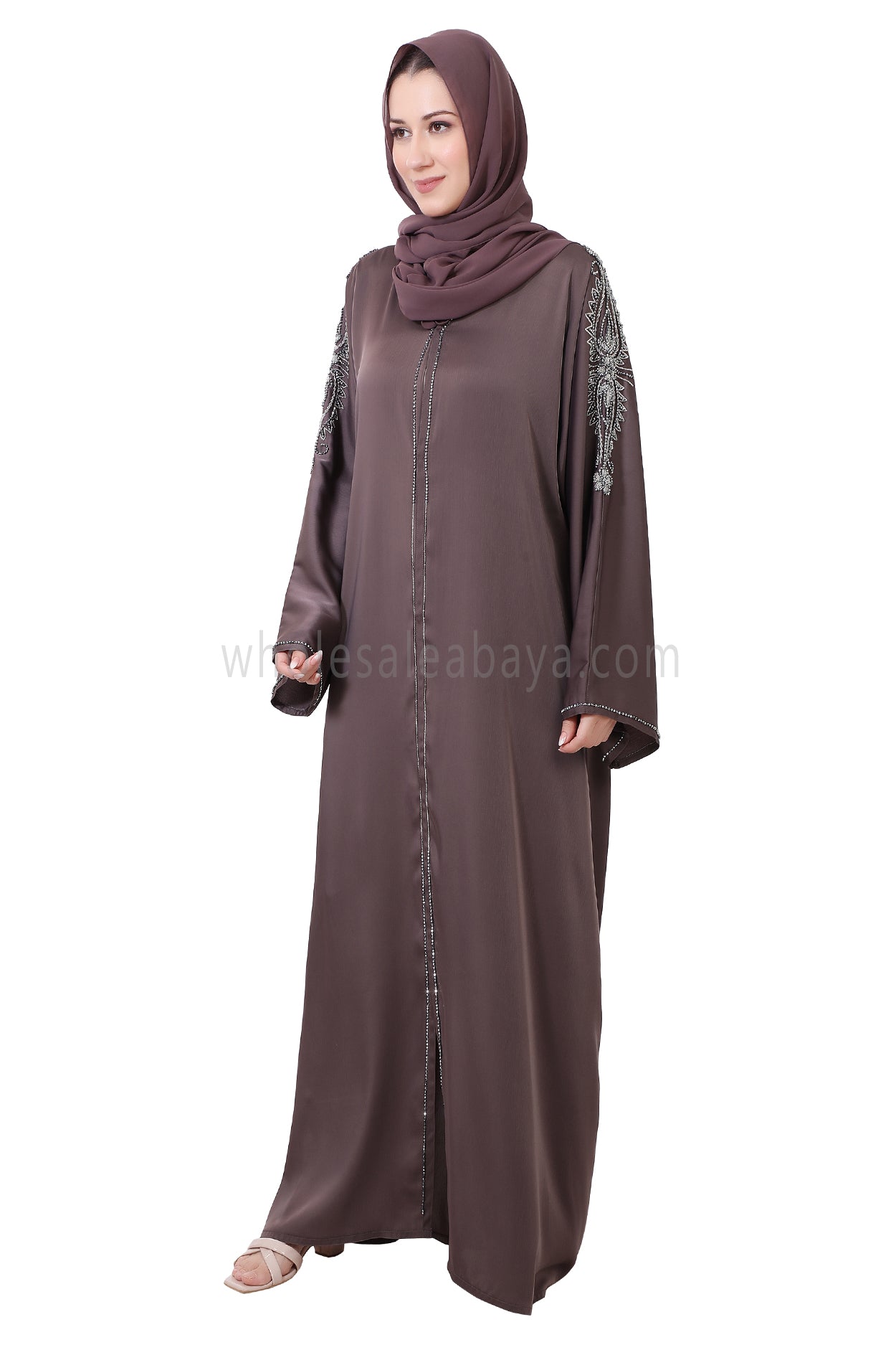 Open Abaya Style With Floral Vine Handwork