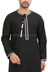 Men's Embroidered Omani Thoube With Tassel 90074 Black