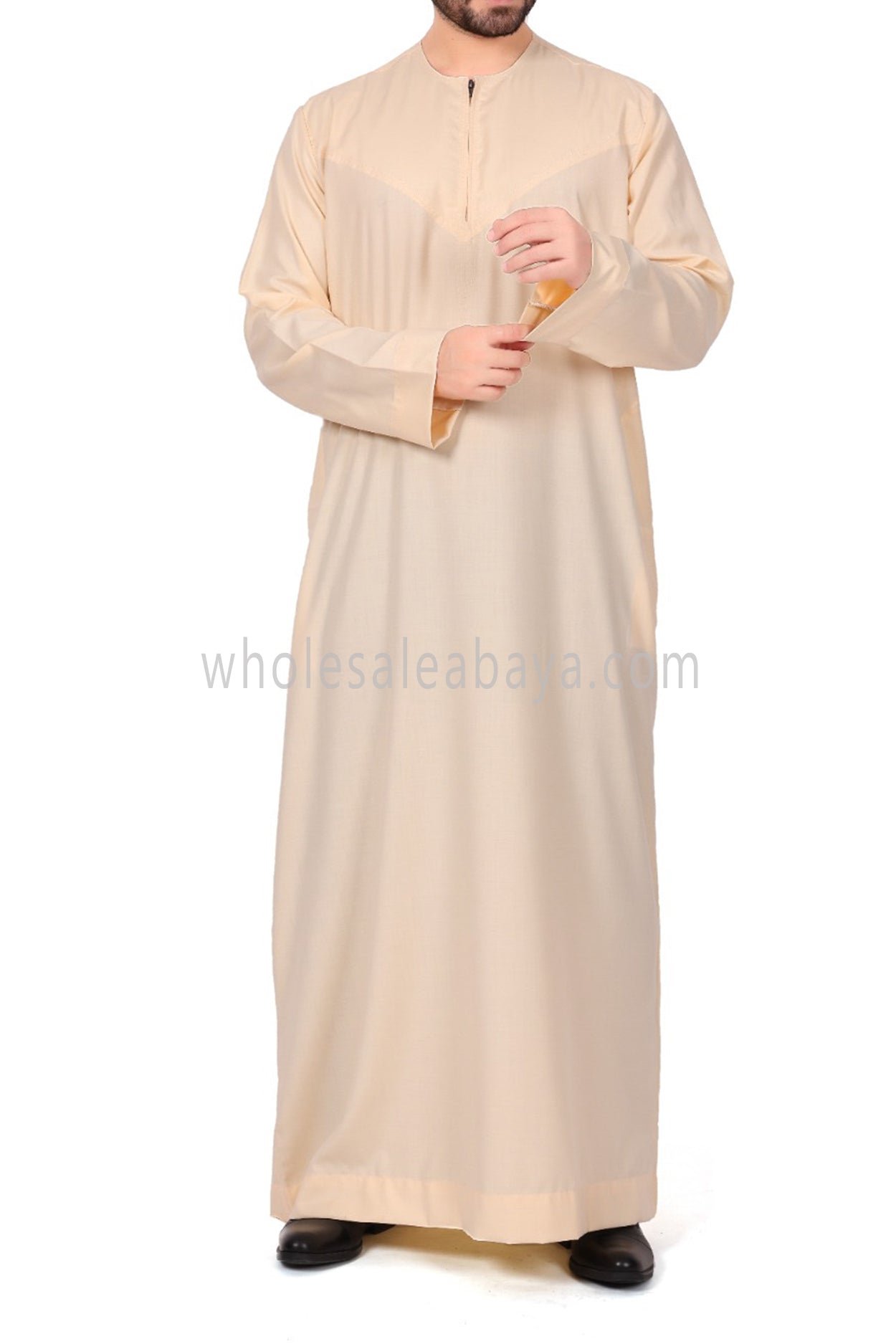 Men's Classic Plain Omani Thoube With Front Zip Cream