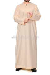 Men's Classic Plain Omani Thoube With Front Zip Cream