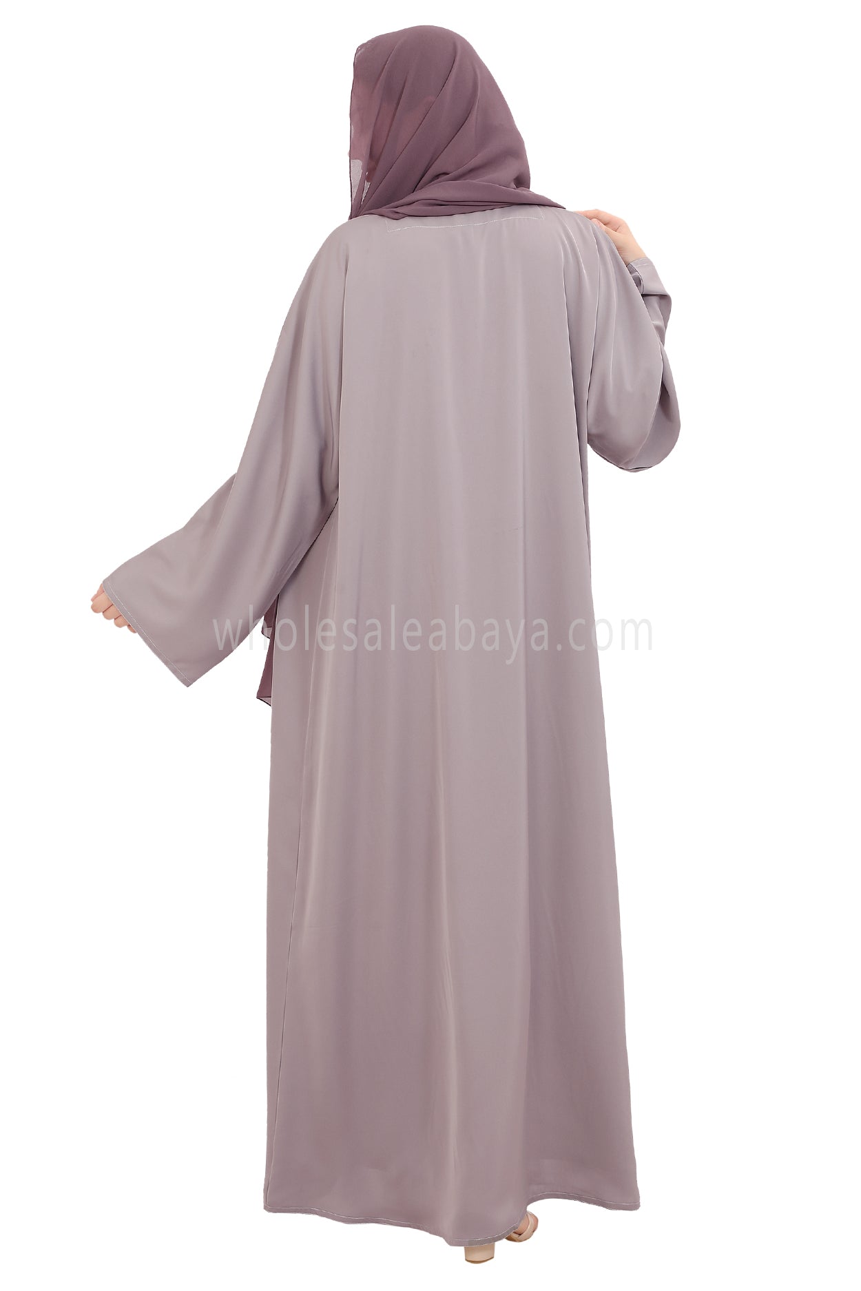 Front Open Nida Abaya With A Single Button 30051 Lilac Grey