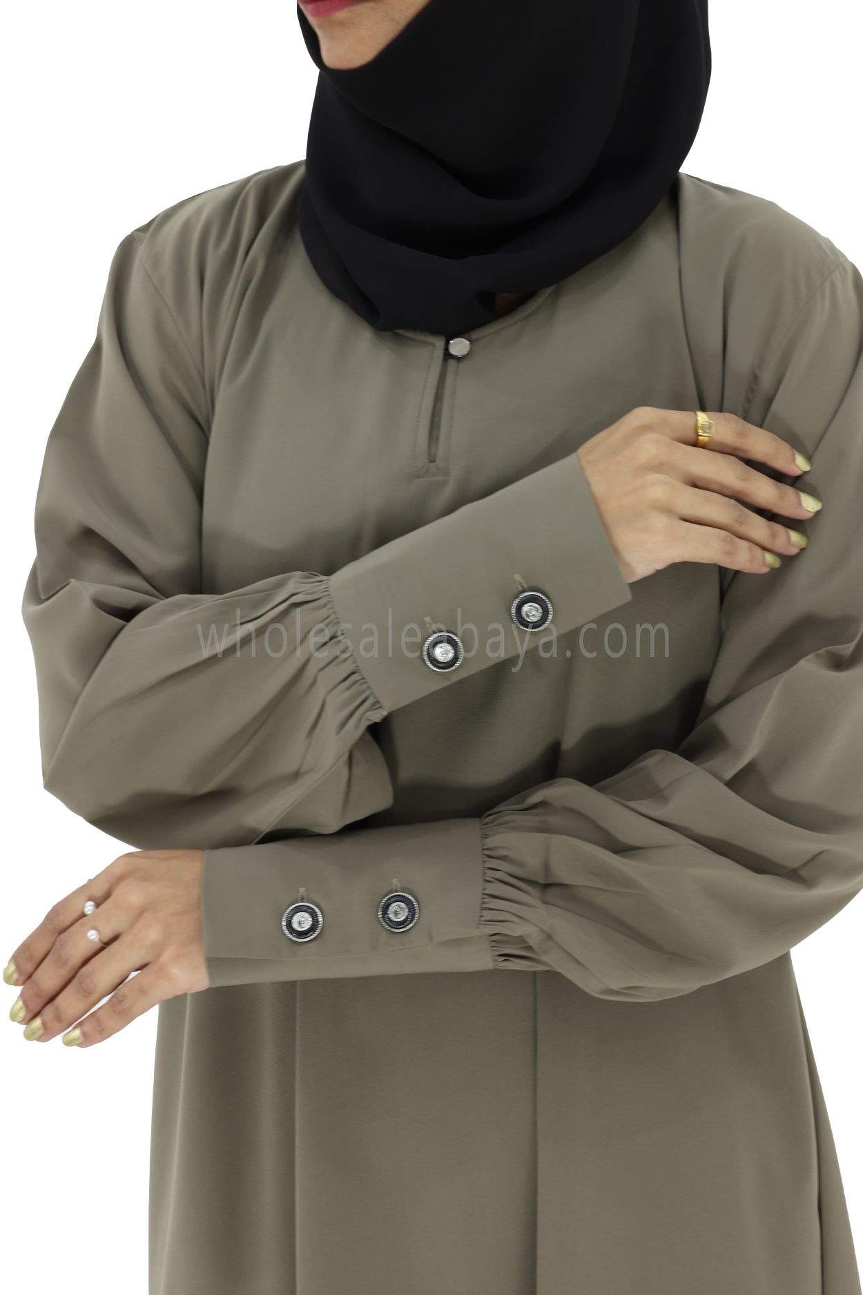 Women's Umbrella Abaya with Cuffed Sleeves Smoke Grey