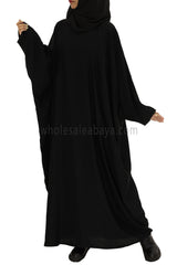 Plain Closed Butterfly Abaya With Inner Belt Black