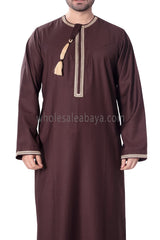 Men's Omani Thoube with Embroidery and Designer Tassel Brown