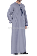 Men's Designer Omani Style  Embroidered and Tassel 90049 Lilac Grey