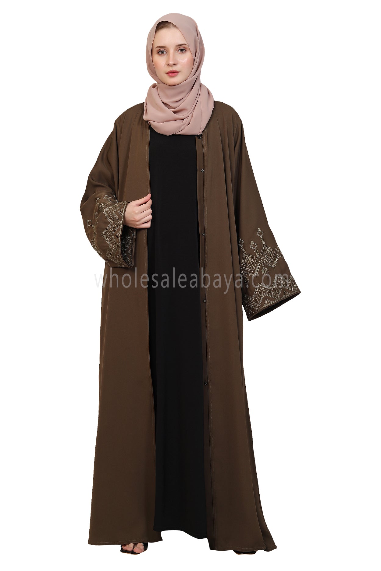 Nida Open Abaya With Embroidered Sleeves