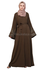 Nida Open Abaya With Embroidered Sleeves