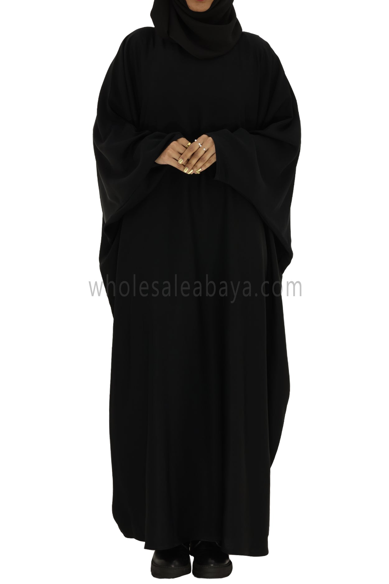 Plain Closed Butterfly Abaya With Inner Belt Black Colour