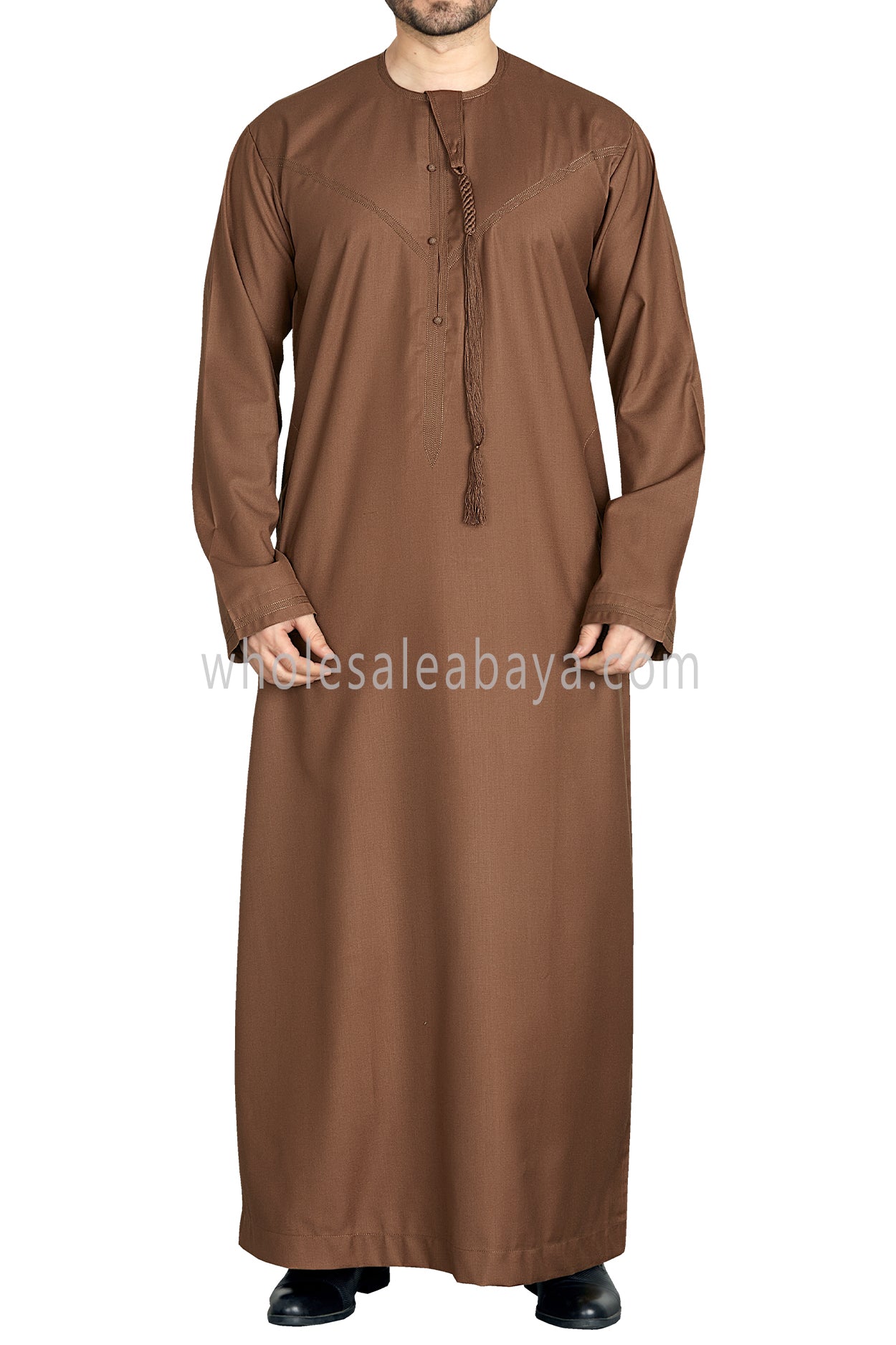 Men's Premium Emirati Thoube  With Buttons & Tassel Caramel Brown