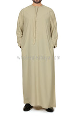 Men's Premium Emirati Thoube  With Buttons & Tassel Dark Cream