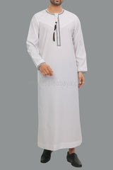 Men's Embroidered Omani Thoube With Tassel 90074 White