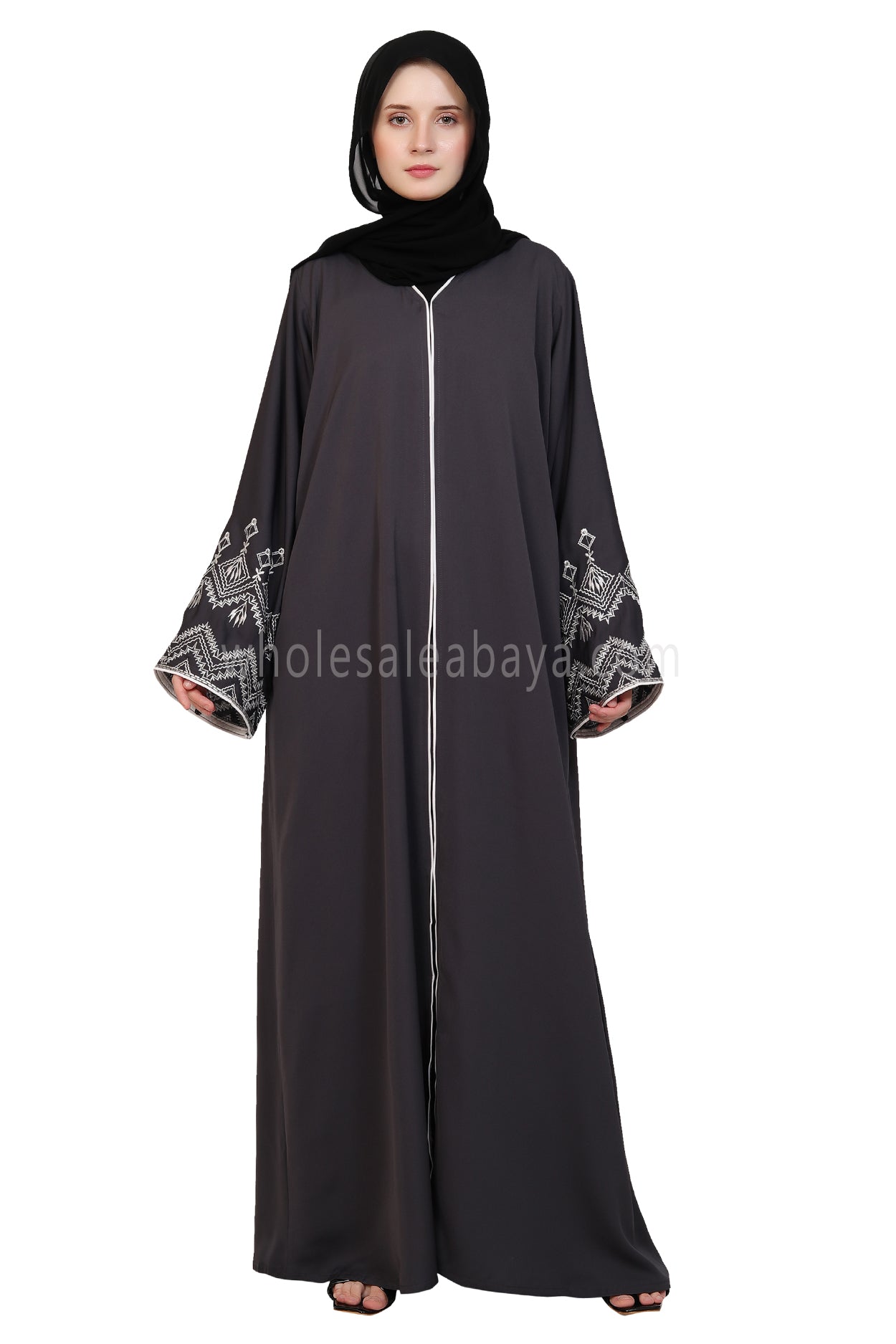 Nida Open Abaya With Embroidered Sleeves