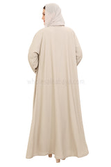 Front Open Nida Abaya With A Single Button 30051 Ivory