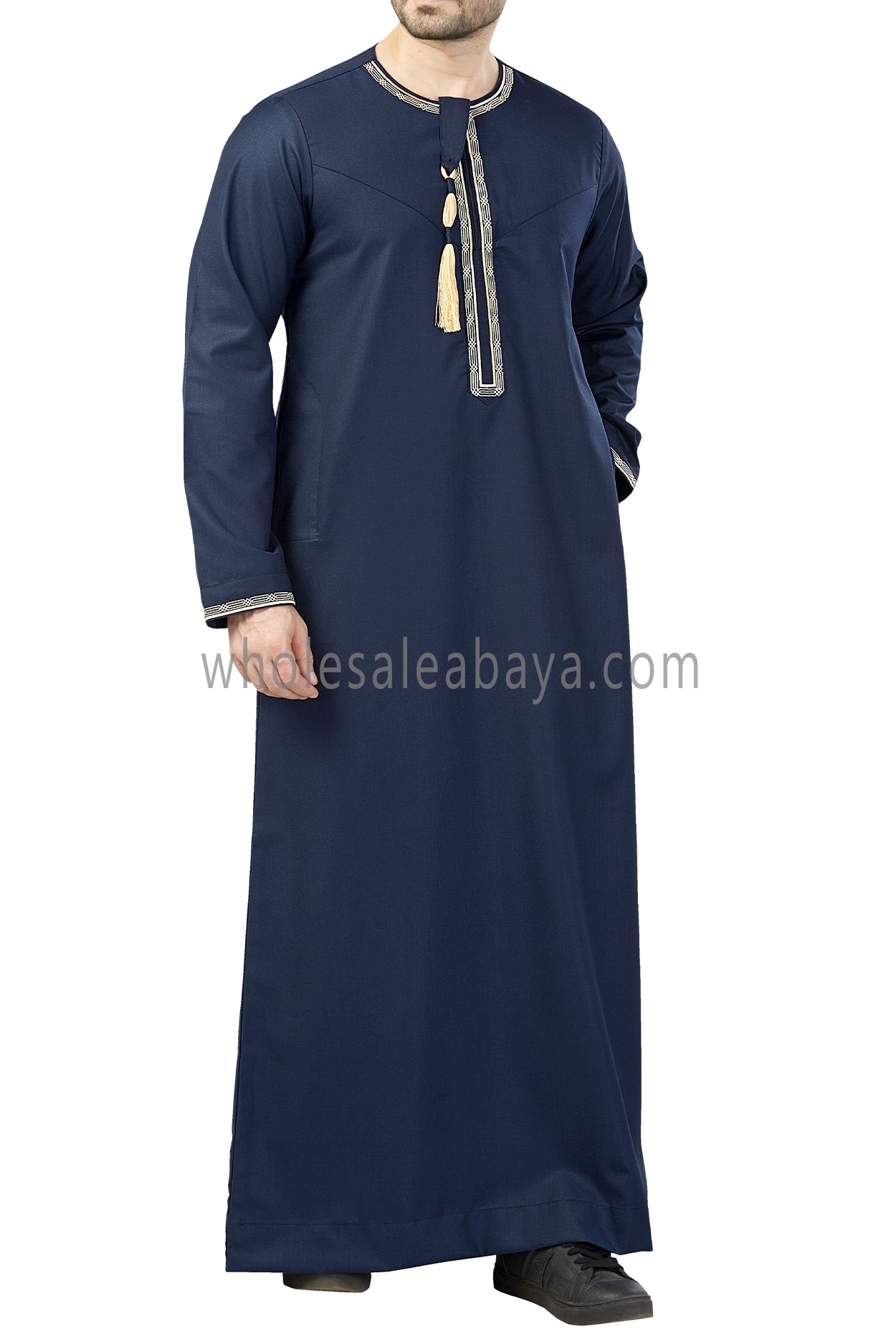 Premium Embroidered Omani Tassel Thoube Navy Blue and Gold