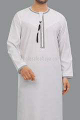 Men's Embroidered Omani Thoube With Tassel 90074 White