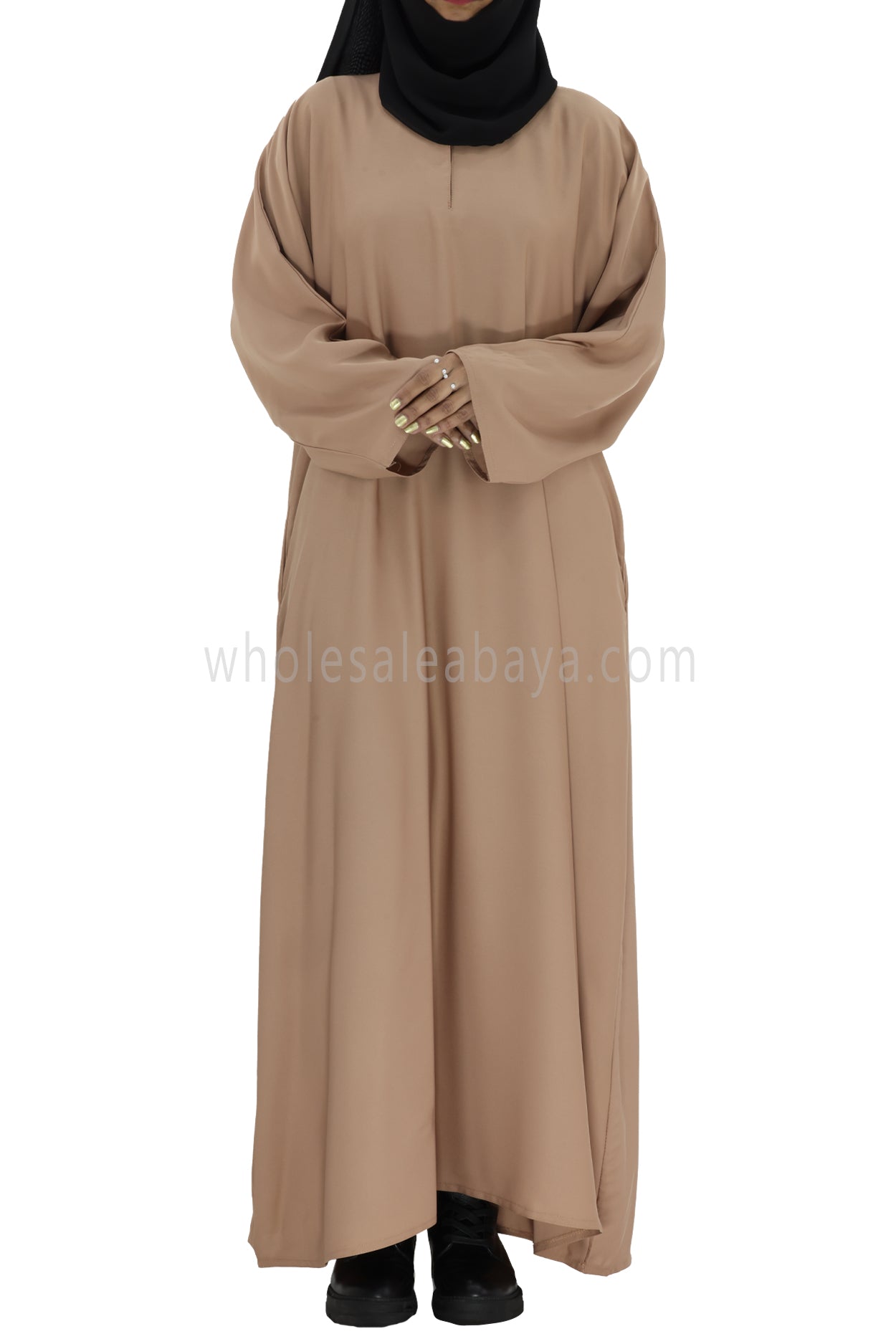 Plain Closed Abaya With  A-Line Straight Cut Caramel Brown