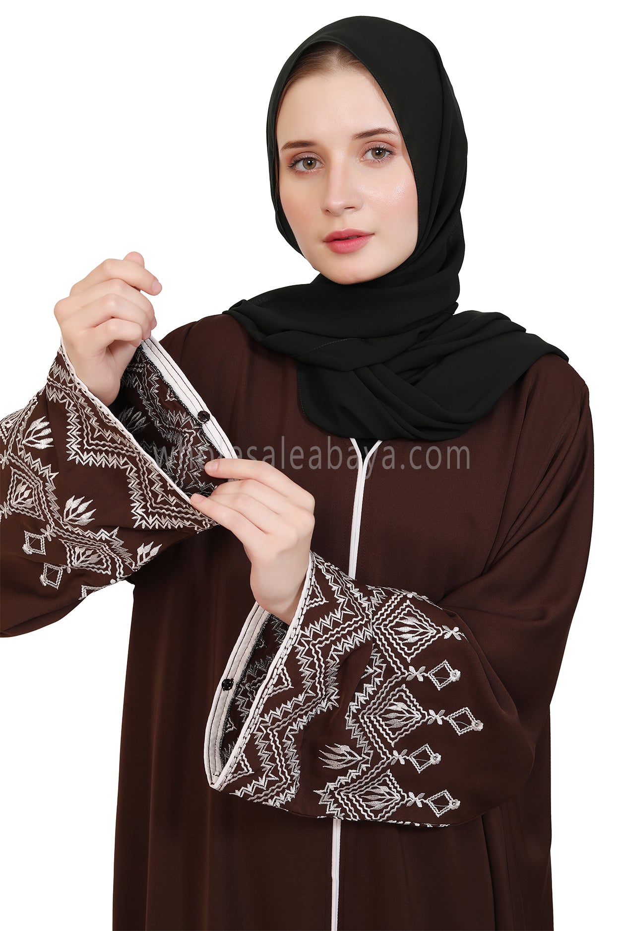 Nida Open Abaya With Embroidered Sleeves
